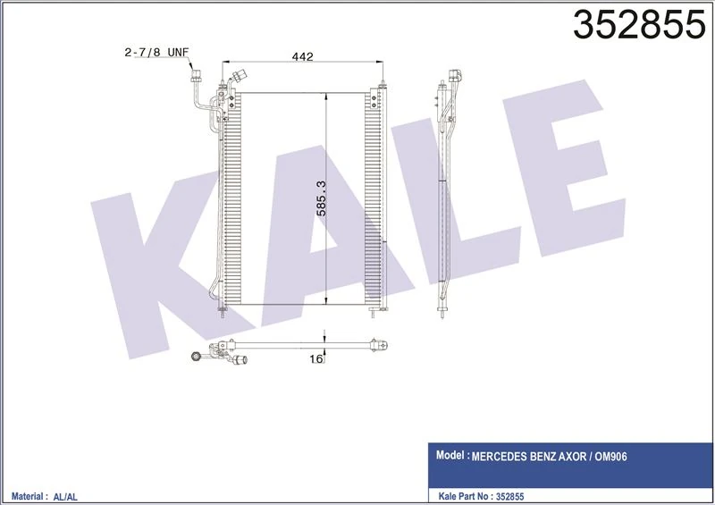 Mercedes Truck Klima Radyatoru Kurutucusuz Mercedes Atego-Axor 2 04> Om906 (422x585,3x16) - Kale 352855
