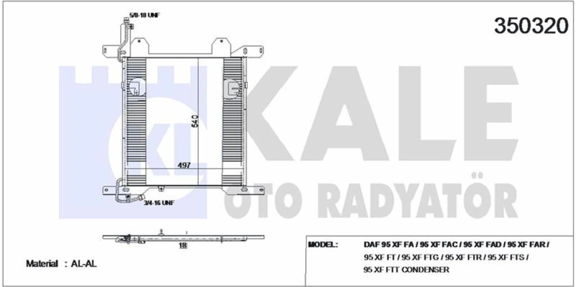 Daf Truck Klima Radyatoru Kondenser Daf 95 Xf Fa / 95 Xf Fac / 95 Xf Fad / 95 Xf Far / 95 Xf Ft / 95 Xf Ftg / - Kale 350320
