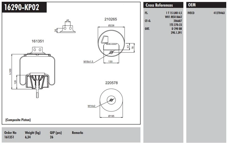 Volvo Truck Komple Plastık Piston - İveco / Stralıs 400 / Eurotech 440e Fp / P4x2 On Sag - Connect MD 16290-Kp02