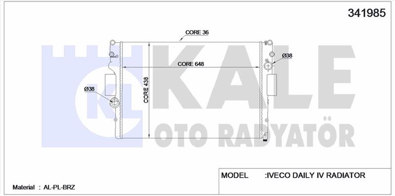 MOTOR SU RADYATOR IVECO DAILY III / IV 35C12V / P 35S12 V 35S12V / P 06> (BRAZING) (MT) (650×439×36) - KALE 341985