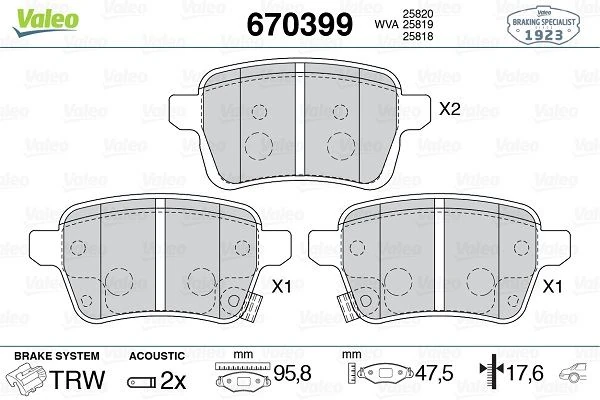 Fiat Fren Balatası Arka 500l 12> 1.4 1.6d Mjet Egea 16-> - Valeo 670399
