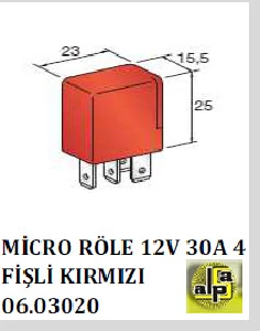 Unıversal Mikro Role-12v 30a. 4 Uçlu (kirmizi)     P/n 46520422 - Mta-M0603020