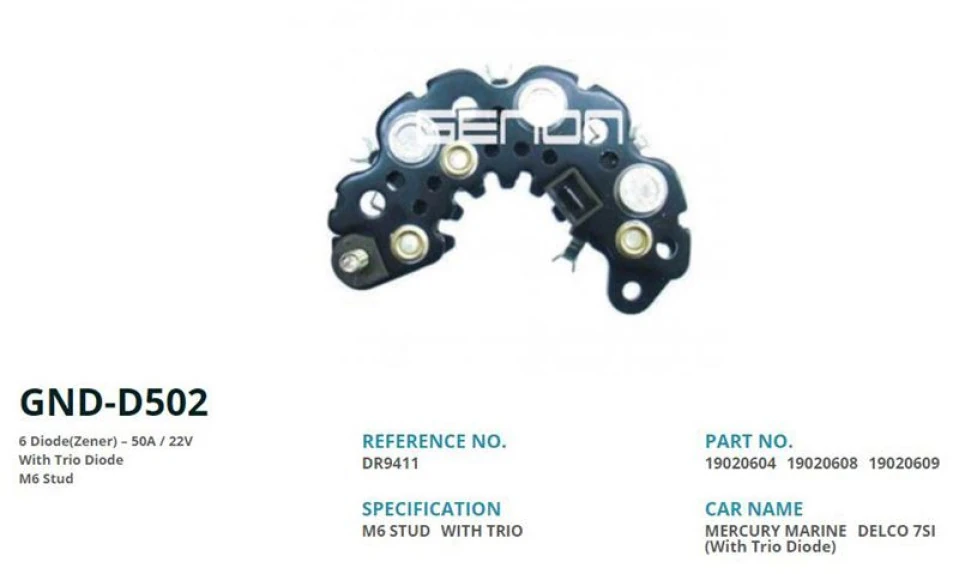 Unıversal Truck Alternator Diot Tablası Delco Tip Mercury Marıne / Delco 7si İkaz Diot (6 Diot) M6 - Genon Gnd-D502