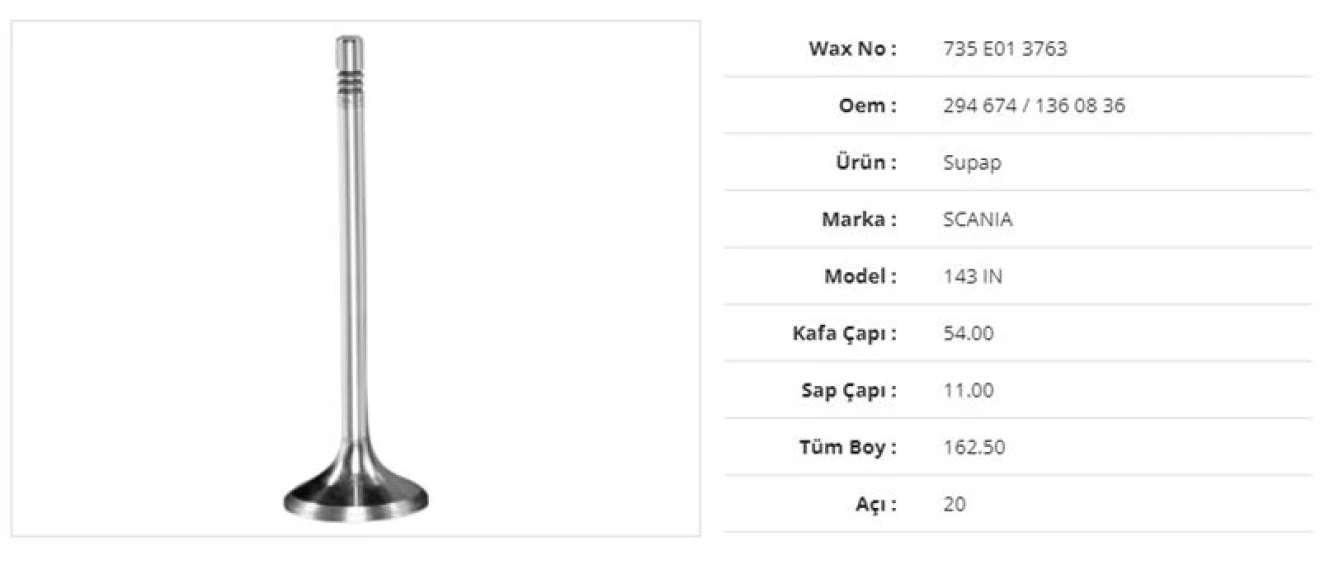 Scanıa Truck Subap Emme Scanıa 143  54kx11sx162,5bx20a (6adet) - Wax 735 E01 3763