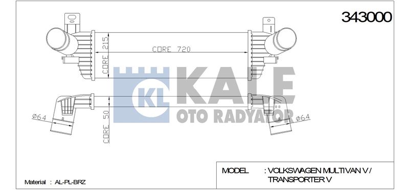 TURBO RADYATORU TRANSPORTER T6 T7 10>19 2.0TDI CFCA - KALE 343000