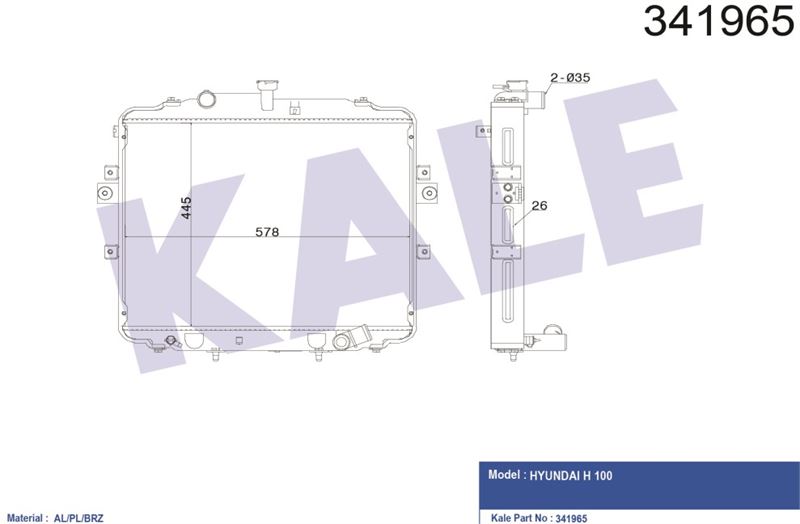 MOTOR SU RADYATORU H100 KAMYONET 2004> (580X44X26) - KALE 341965