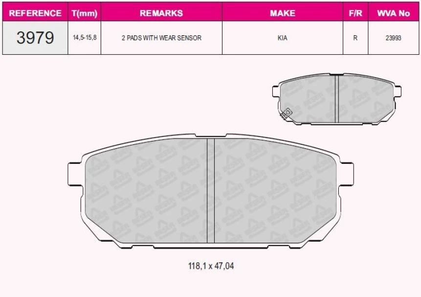Kia Arka Fren Balatası Kia Sorento 03-10 - Beser 3979