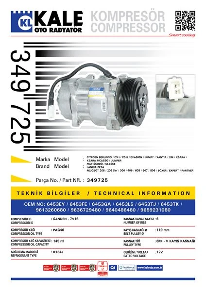 Psa Klima Kompresoru Berlingo C5 I C5 II Jumpy Xantıa XM Xsara Jump - Kale 349725