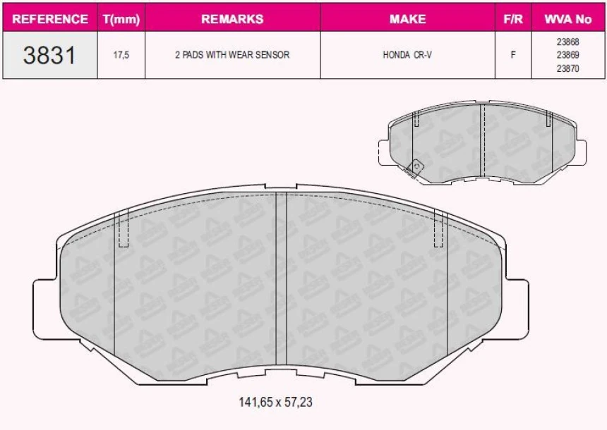 Honda On Fren Balatası Honda CIVIC X Fc Kasa 1.6 2016-> Crv 2002-2006 Accord Cl7 Cl8 2003-> - Beser 3831
