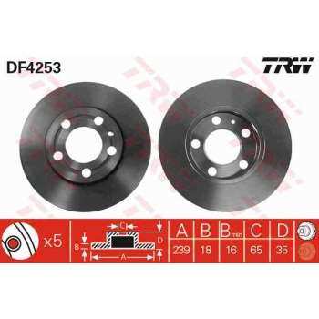 ON FREN AYNASI (DISK) HAVALI FABIA 1,0 1,2 12 / 99>POLO (9N) 1,2 1,4 16V 1,9 SDI 10 / 01> - TRW DF4253