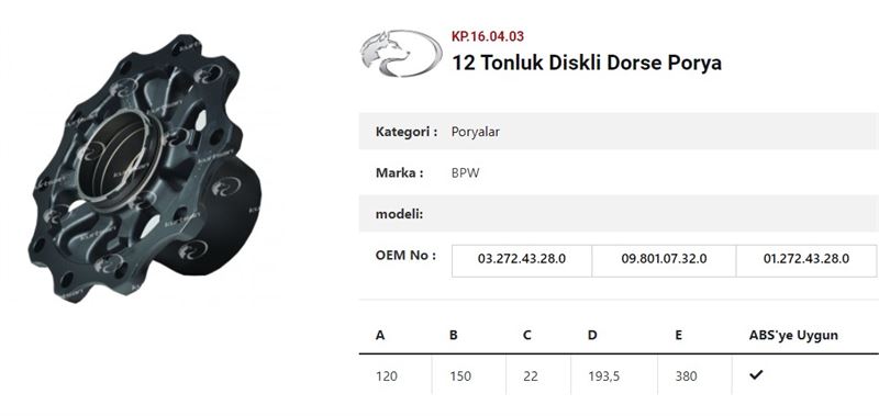 DINGIL PORYASI DISKLI KIT RULMANLI (12 TONLUK) - DORSE - KURTSAN KKL.16.04.03