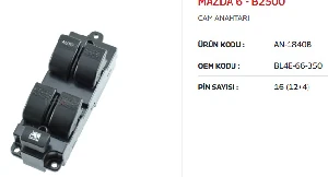 Unıversal 6 - B2500 03-05 Sol Dörtlü Cam Anahtarı - 15 Pin - Mcar-An1840b