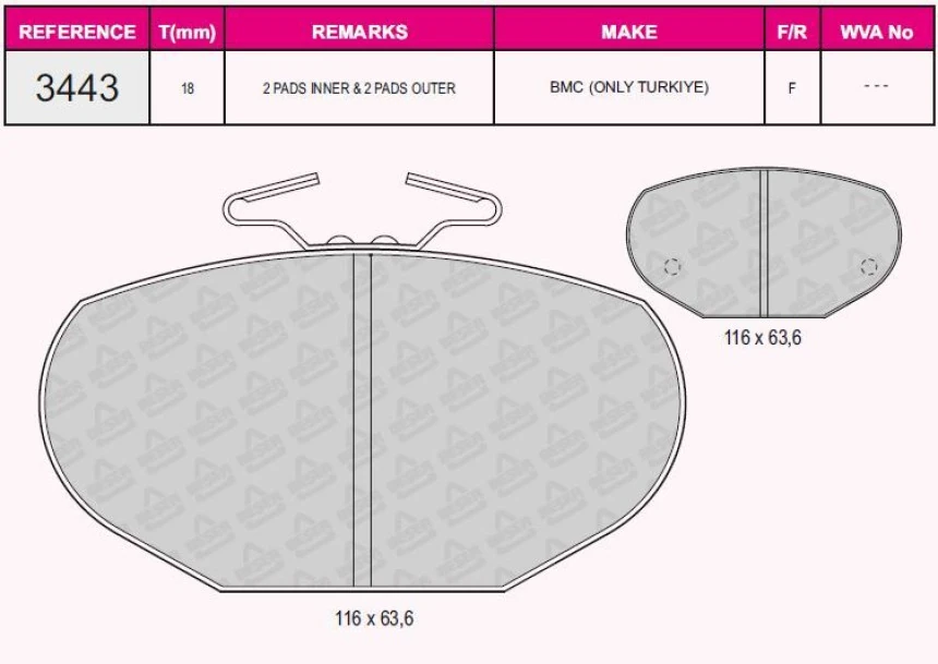 Bmc Ticarı On Fren Disk Balatası Bmc Levend Nissan 2.5 3.0 90> - Grap 93443