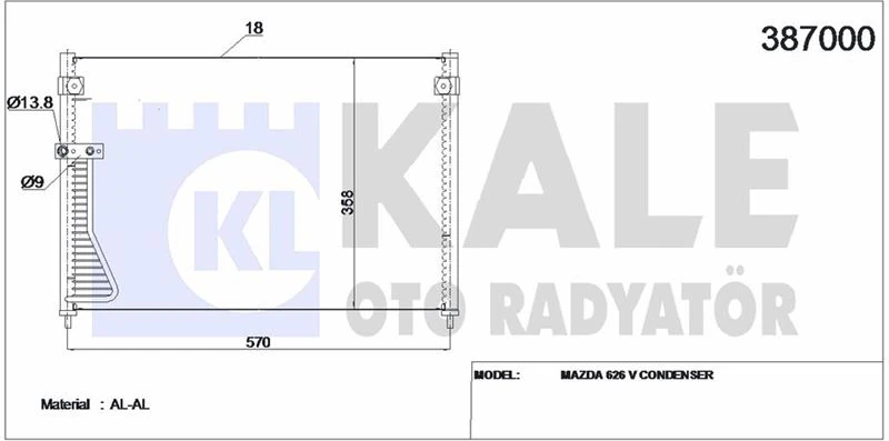 Mazda Klima Radyatoru  626 V 570×358×18 - Kale 387000