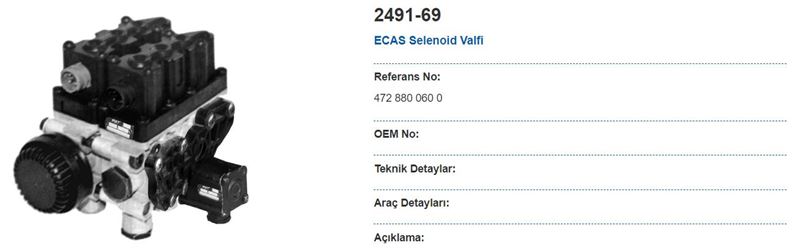 ECAS SELENOID VALF DAF XF CF / MAN TGA TGL E2000 M2000 L2000 - MAY 2491-69
