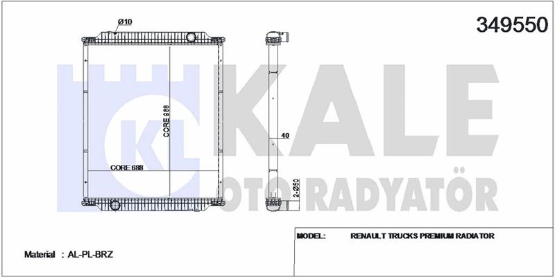 SU RADYATORU RENAULT TRUCKS PREMIUM DISTRIBUTION ROUTE (CERCEVESIZ) / (MT) 1996 2000 ARASI VE SONRAS - KALE 349550