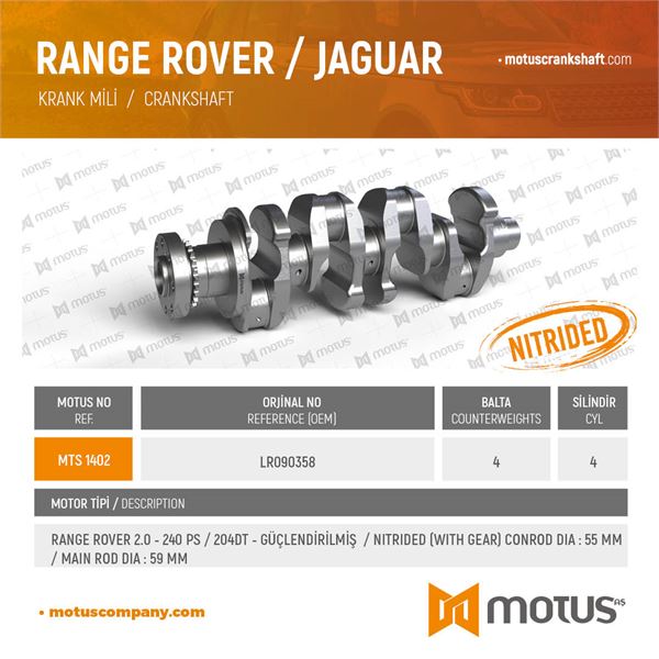 KRANK MILI GUCLENDIRILMIS 2.0 DIZEL 204DTD EVOQUE DISCOVERY RANGE ROVER SPORT - MOTUS 1402