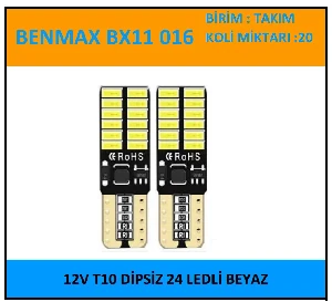Unıversal Dipsiz Led (x2)-12v T10 24 Ledli Beyaz  (set) - Benmax-Bx11016