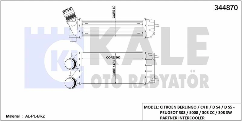 Psa Turbo İntercooler Radyatoru P308 P3008 P5008 Partner Tepee C4 C4 (b7) Ds4 C4 Picasso Ds5 Berlingo II - Kale 344870