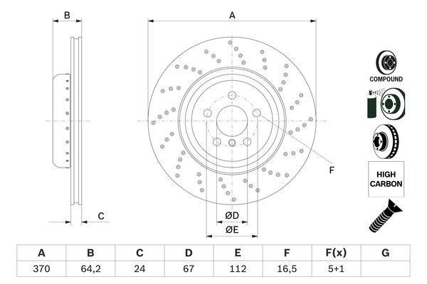 FREN DISKI (HAVALI DELIKLI) ARKA SAG BMW G30 G32 G11 - BOSCH 0986479G13