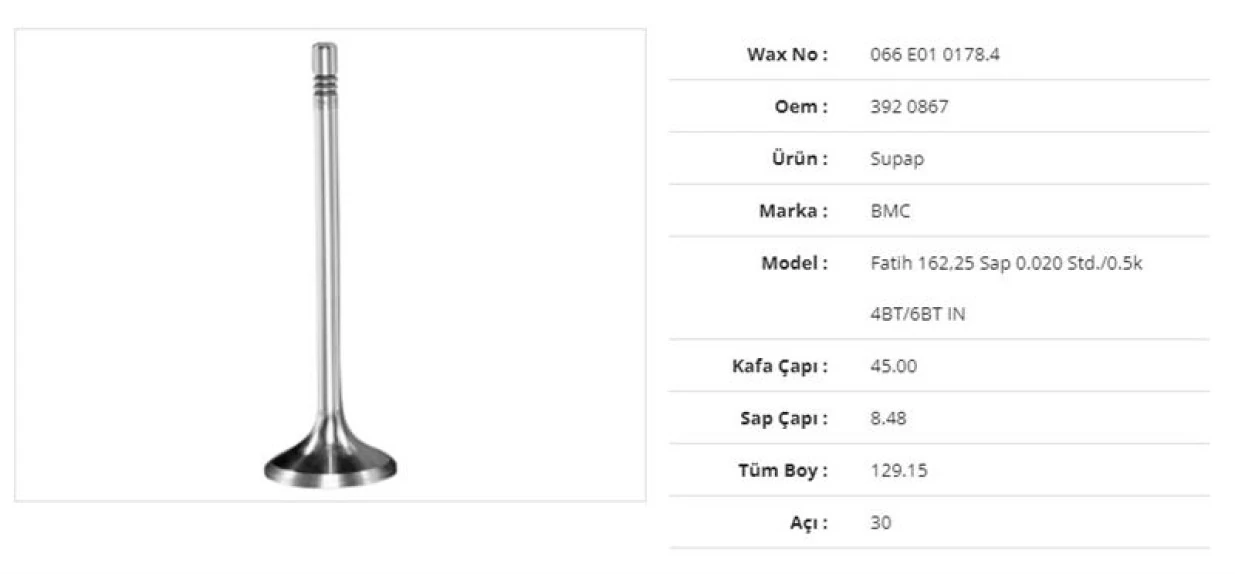 Bmc Truck Subap Emme Bmc Fatıh 162,25 Sap 0.020std./0.5k 4bt/6bt 45kx8,48sx129,15bx30a (6adet)  Daf Cf 65 Fa 6 - Wax 066 E01 0178.4