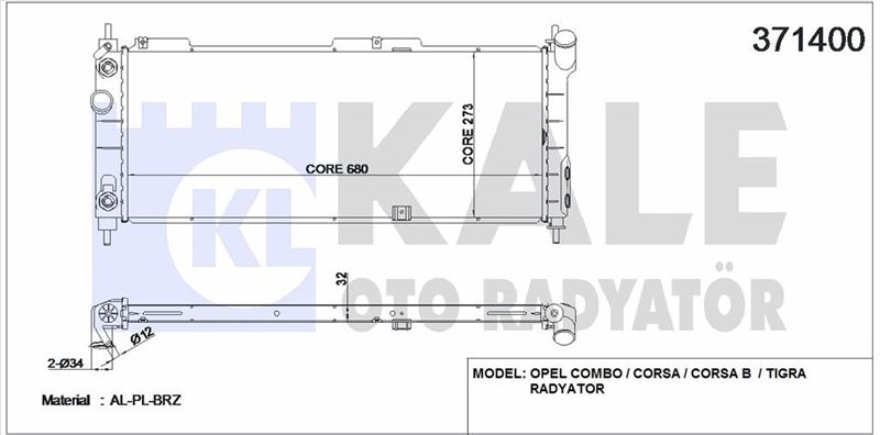 MOTOR SU RADYATORU A,T COMBO CORSA CORSA B TIGRA (680X273X26) - KALE 371400