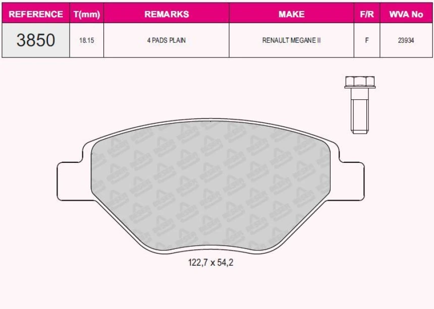 Renault On Fren Balatası Megane II 1.4 16v Sedan (11 / 02 ) Scenic II 1.4 (06 / 03 ) - Beser 3850