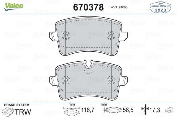 VAG FREN BALATASI ARKA A4 08>15 A5 07> Q5 10>17 Q5 09>12 - VALEO 670378