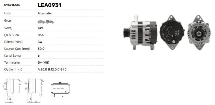 Chevrolet Alternator 12v 85a Chevrolet Lacetti Aveo Kalos Daewoo (delcoremy Tipi) - Lucas Lea0931