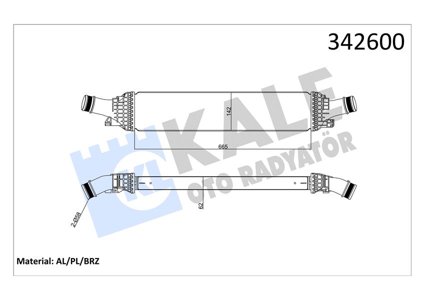 TURBO RADYATORU (665×134,4×58) AUDI A4 A5 A6 Q5 2,0TFSI1,8TFSI2,0TDI 08>> - KALE 342600