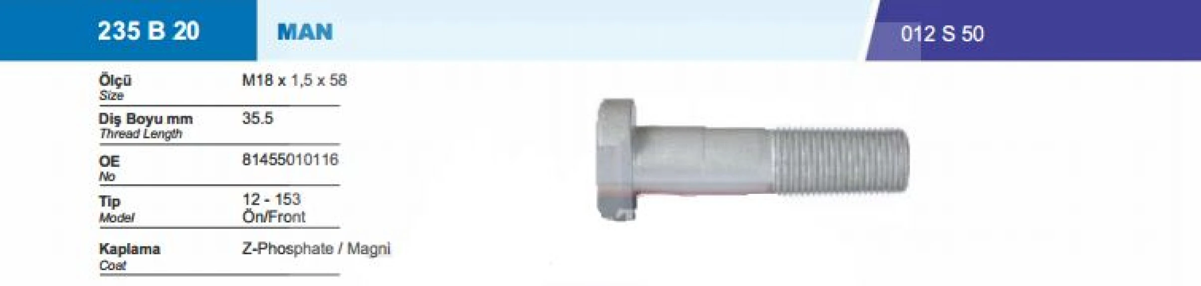 Man Truck Bijon Ve Somunu On Man 12 153 (86054) - Besel 235b20-012s50