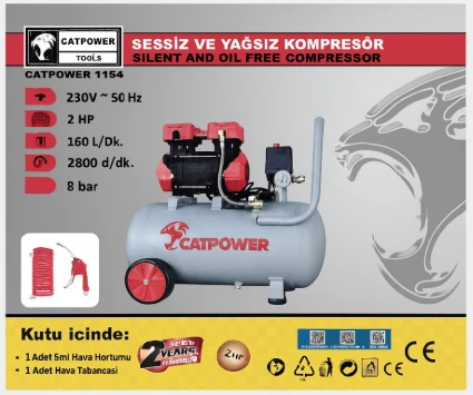 Catpower 1154 Sessiz ve Yağsız Kompresör – 50 Litre