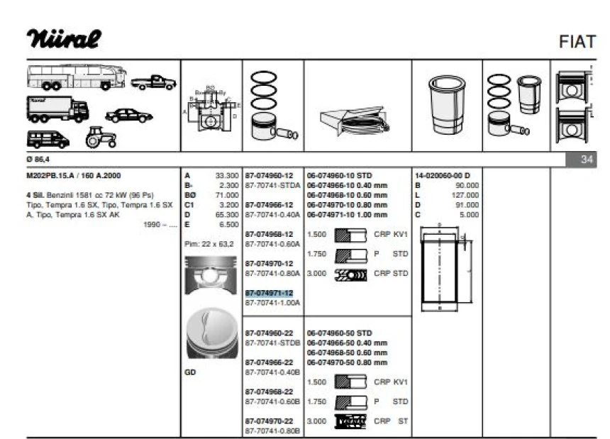 Tofas Piston Segman I Tempra Slx 1.6 1mm - Goetze 877074110000ag