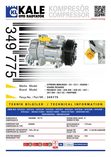 Psa Klima Kompresoru Berlingo C2 C3 I Xsara 206 206 Sw 206 CC - Kale 349775