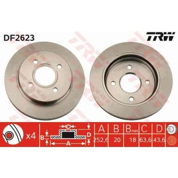 ARKA FREN DISK AYNASI MONDEO I / II 1,6 / 1,8 / 1,8TD / 2,0 / 2,5 92>00 COUGAR 2,5 98>01 HAVA SOGUTM - TRW DF2623