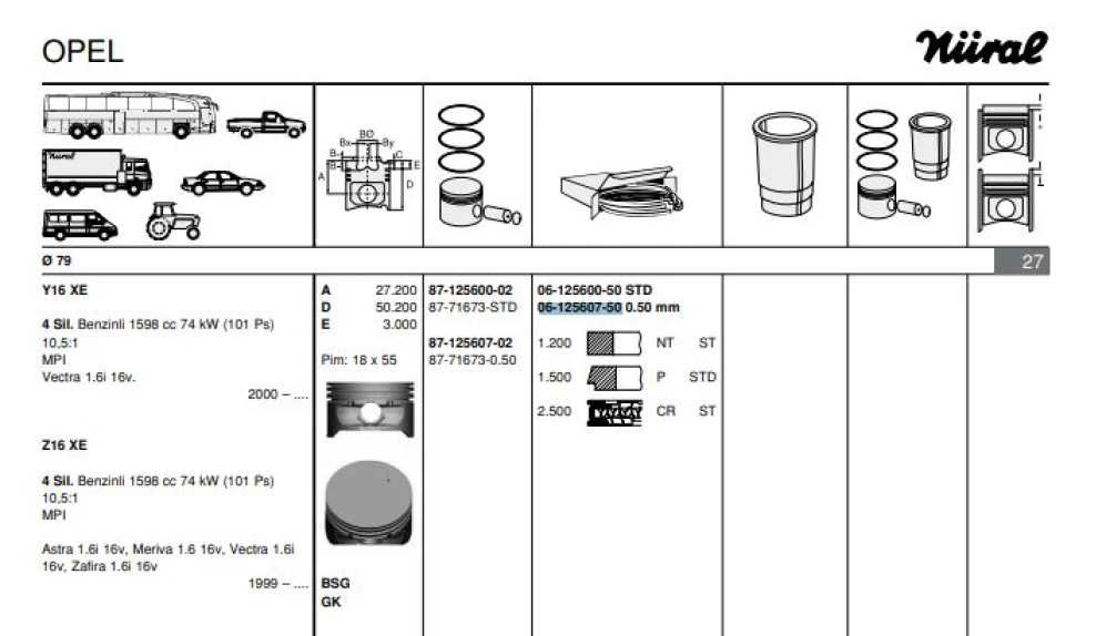 Opel Motor Piston Segmanı (0,50) Astra F Astra G Vectra B Vectra C Zafıra A (x1,6xel Z1,6xe) / (1,6 16v) - Goetze 61256075g