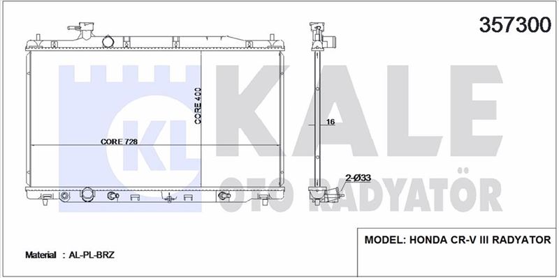 MOTOR SU RADYATORU HONDA CRV 2006> OTOMATIK VITES (400X728X16) - KALE 357300