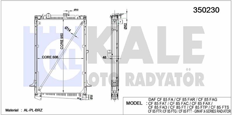 MOTOR SU RADYATORU DAF CF 85 FA / CF 85 FAR / CF 85 FAG / CF 85 FAT / CF 85 FAC / CF 85 FAX / CF 85 - KALE 350230