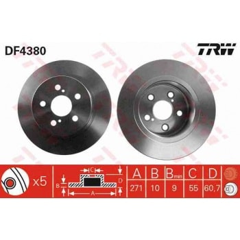 ARKA FREN AYNASI DUZ TOYOTA AVENSIS 1.6 1.8 2.0 VVT I 00>03 (271X5) - TRW DF4380