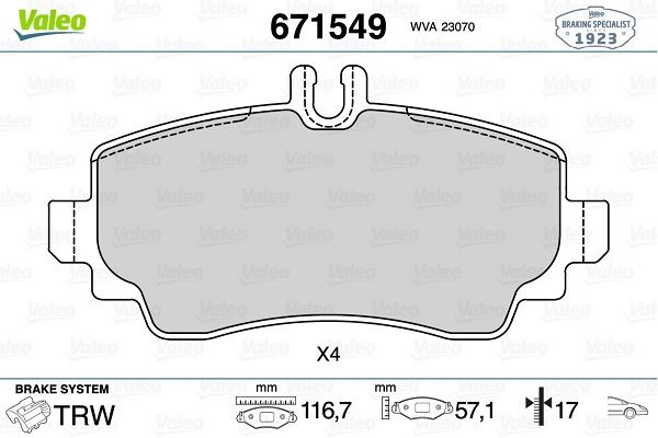 MERCEDES FREN BALATASI ON A-CLASS W168 99>04 - VALEO 671549