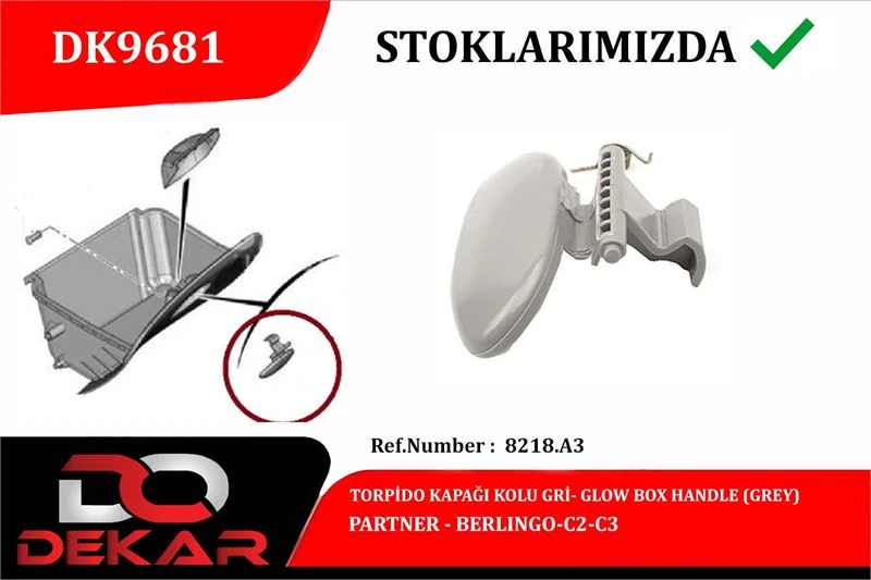 Psa Torpıdo Kapagı Kolu Gri Partner Berlingo C2 C3 - Dekar Dk9681