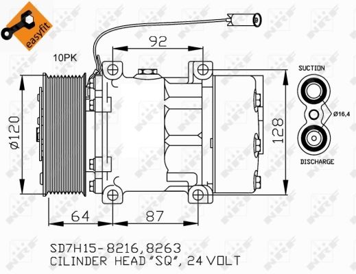 KLIMA KOMPRESORU (24V) - RENAULT /PREMIUM - MIDLUM / VOLVO - FL2 - DXI 5-7 (SD7H15) - NRF 32709