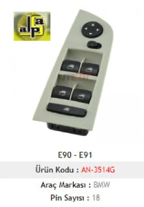 Unıversal Cam Anahtarı>e90 - E91  Sol Katlanmaz Gri Çerçeveli   >>61319217330 - Mcar-An3514g