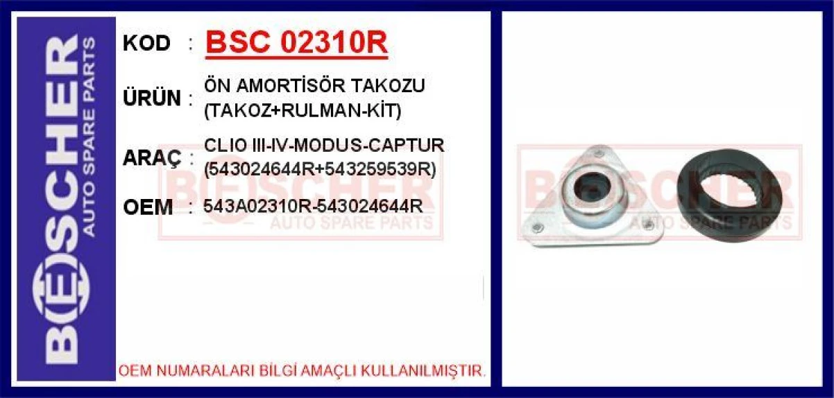 Renault - Elektrikli Amortısor Takozu Rulmanlı Kit Clio III 05> Clio IV 12> Captur 12> Modus 04> Zoe 12> - Bsc 02310r