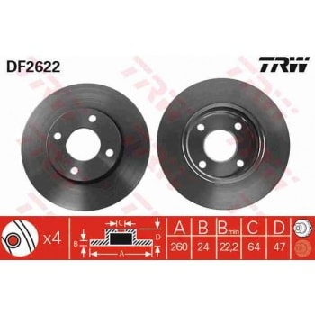ON FREN DISK AYNASI MONDEO II / III 92>00 SCORPIO 94>98 COUGAR 98>001,6 16V / 1,8 / 2,0I 16V (260 X - TRW DF2622
