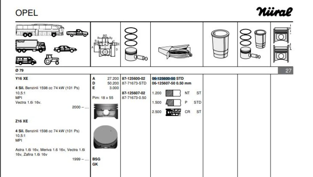 Opel Motor Segmanı (std) Astra F Astra G Vectra B Vectra C Zafıra A (x16xel Z16xe) / (1,6 16v) / (79,00mm - Goetze 61256005g