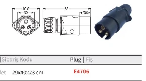Unıversal Römork Fişi Erkek Ym 3 Pinli 6/24v (dişi-4703) Plastik - Sertplas-E4706