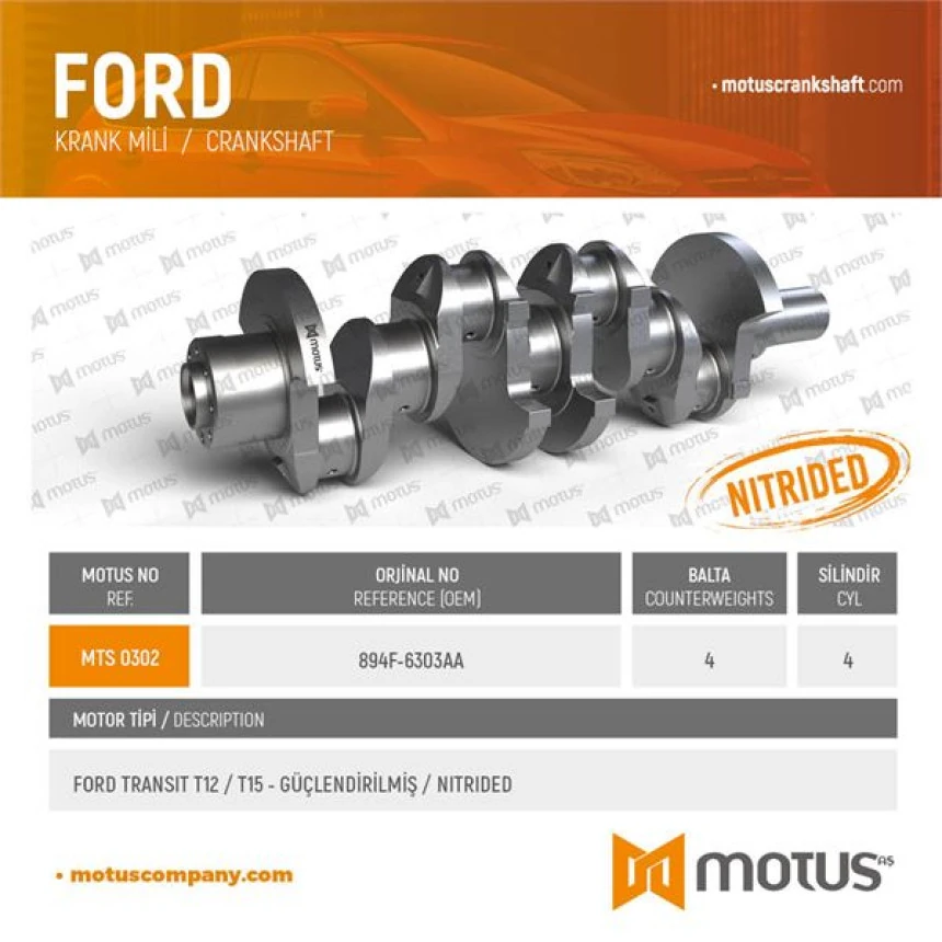 Ford Krank MILI Transıt T12 T15 V80 2.5td 91>00 - Motus 302