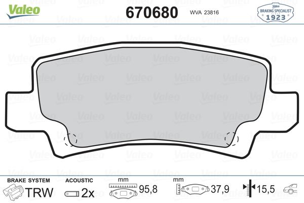 ARKA FREN BALATASI TOYOTA COROLLA 1.4 1.6 VVTI BENZINLI 2003-2007 - VALEO 670680