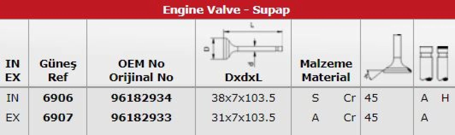 Daewoo Subap Takımı Lanos 1,4 / 1,5 (in 4 / Ex 4) - Gunes 6906-6907